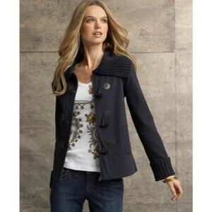 Tommy Hilfiger Womens Navy Toggle Jacket large folded collar Sz Med fall winter